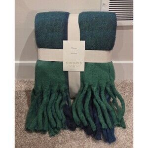 Threshold green/blue plaid throw, 50" × 60"